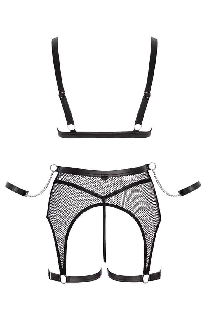 Luxury soft bondage lingerie with handcuffs and teasing chain details