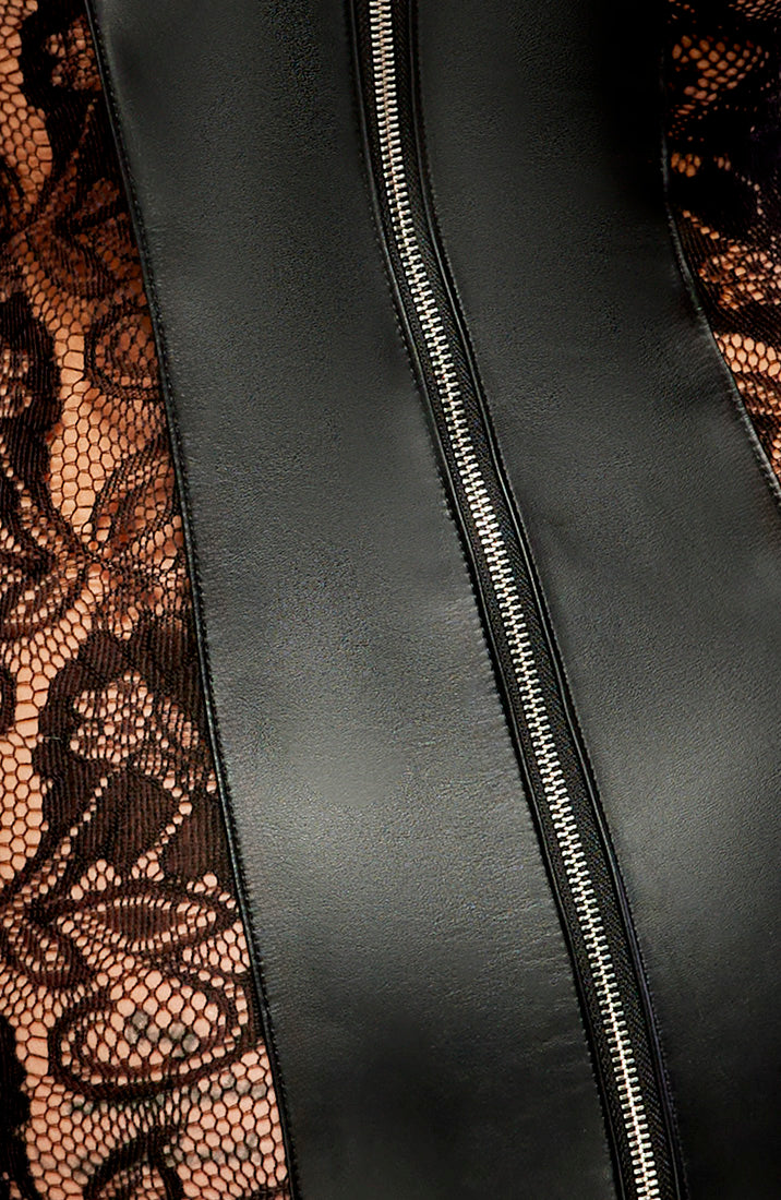 Open-cup leather suspender dress