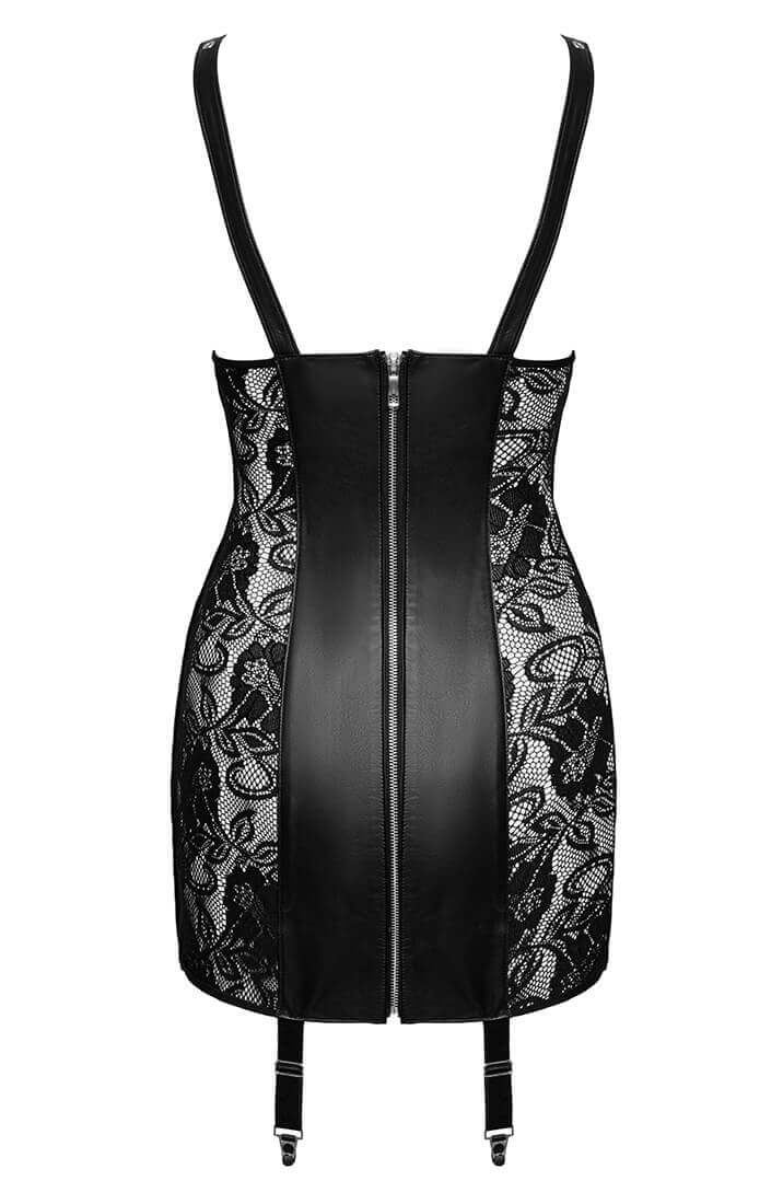 Open-cup leather suspender dress