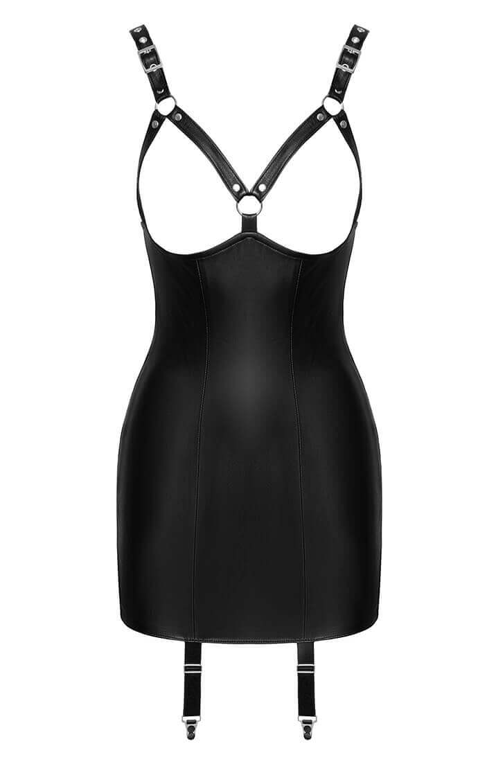 Open-cup leather suspender dress