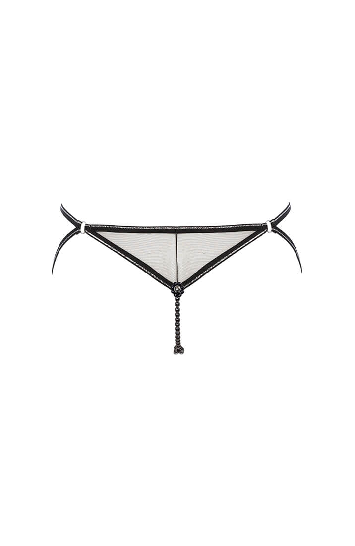 Black lace panty with cut-out sides and double pearl string by COAX Copenhagen
