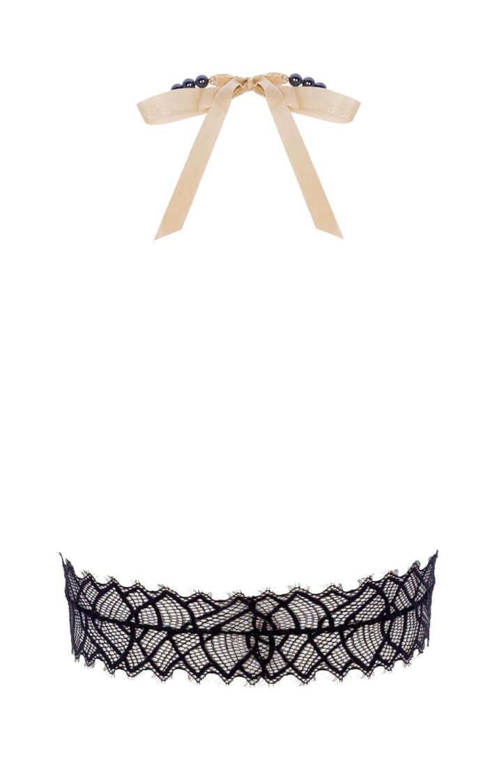 Black bra top with black Manacor pearls and tulle neckline from COAX Copenhagen