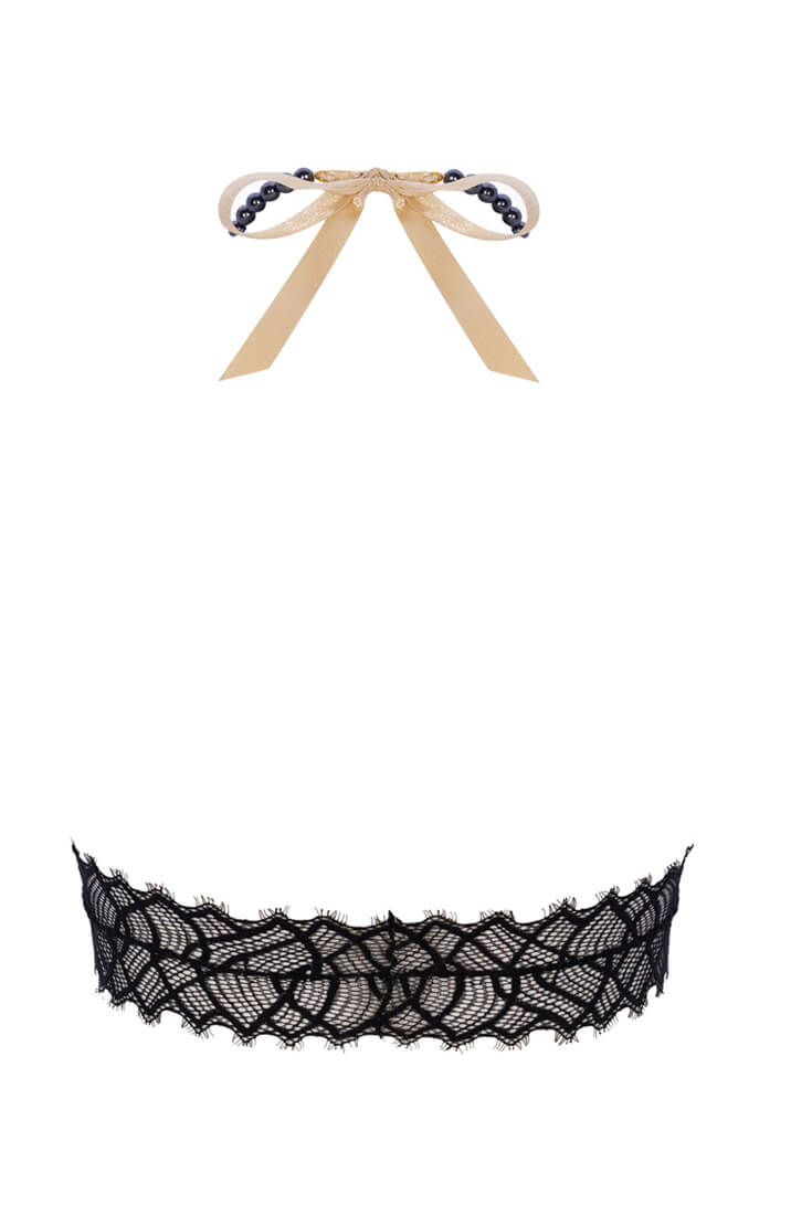 Vintage-inspired black lace bralette with pearl choker from COAX Copenhagen
