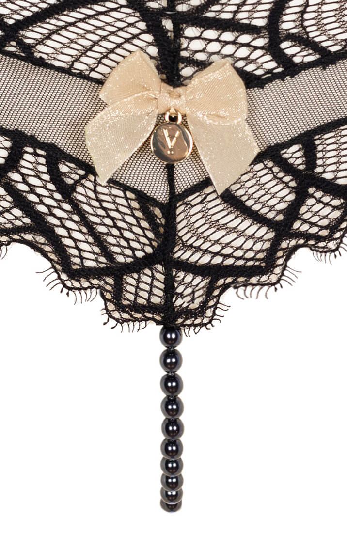 COAX Copenhagen seductive black lace brief with satin tie and pearl string detail