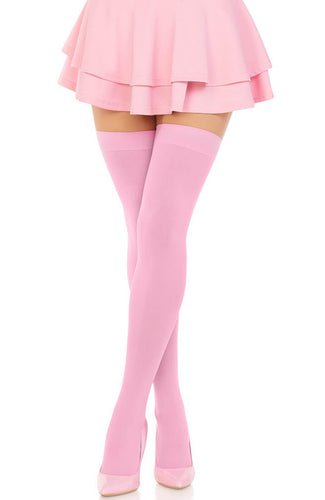 Pink opaque thigh high stockings