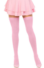Load image into Gallery viewer, Pink opaque thigh high stockings