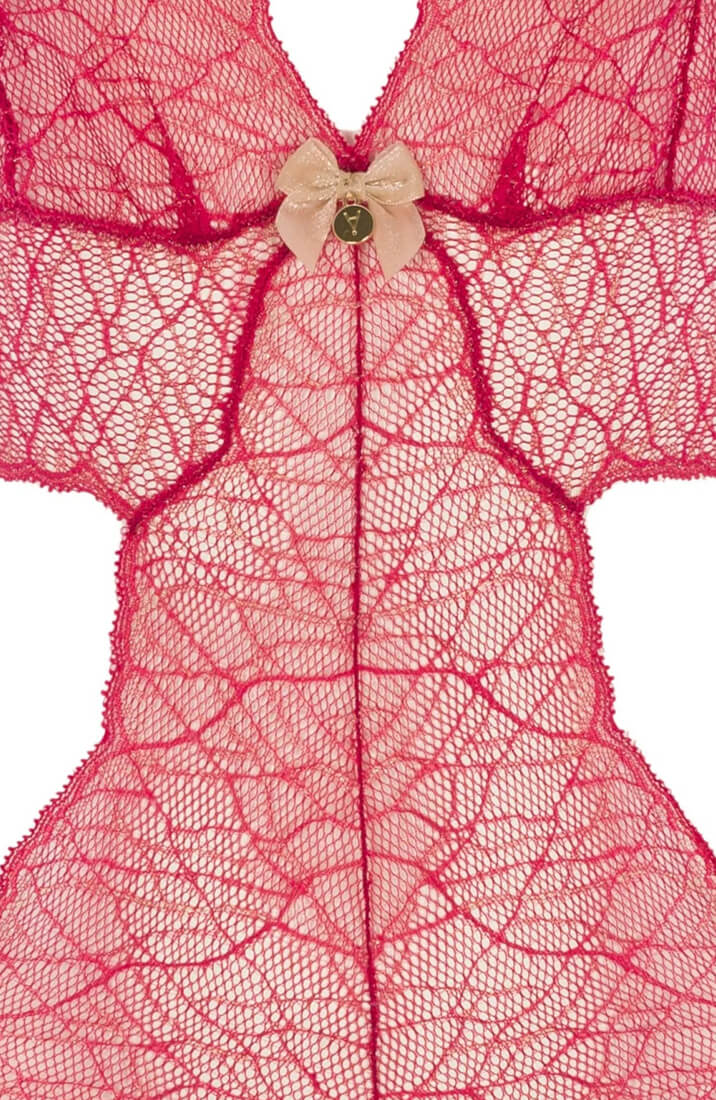 Red Lace One Piece With Double Pearl String - Passionate Night Lingerie