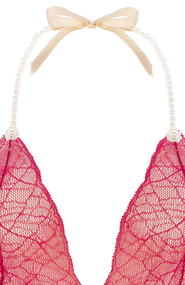 Red Lingerie Bodysuit With Gold Lurex And Pearl Detail - Seductive One Piece
