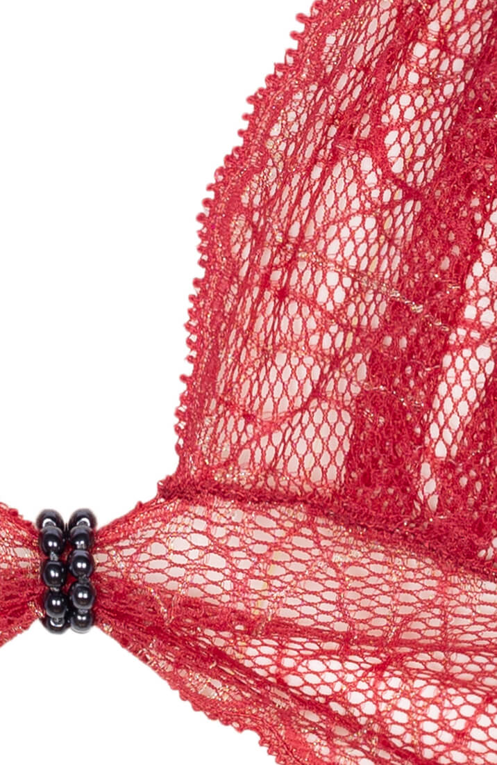 COAX Copenhagen red lace bralette with black pearl neckline