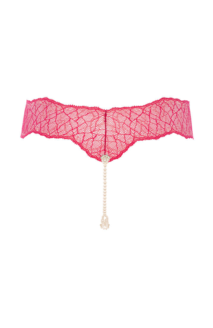 Red thong with gold lurex details and stimulating double pearl design - COAX Copenhagen