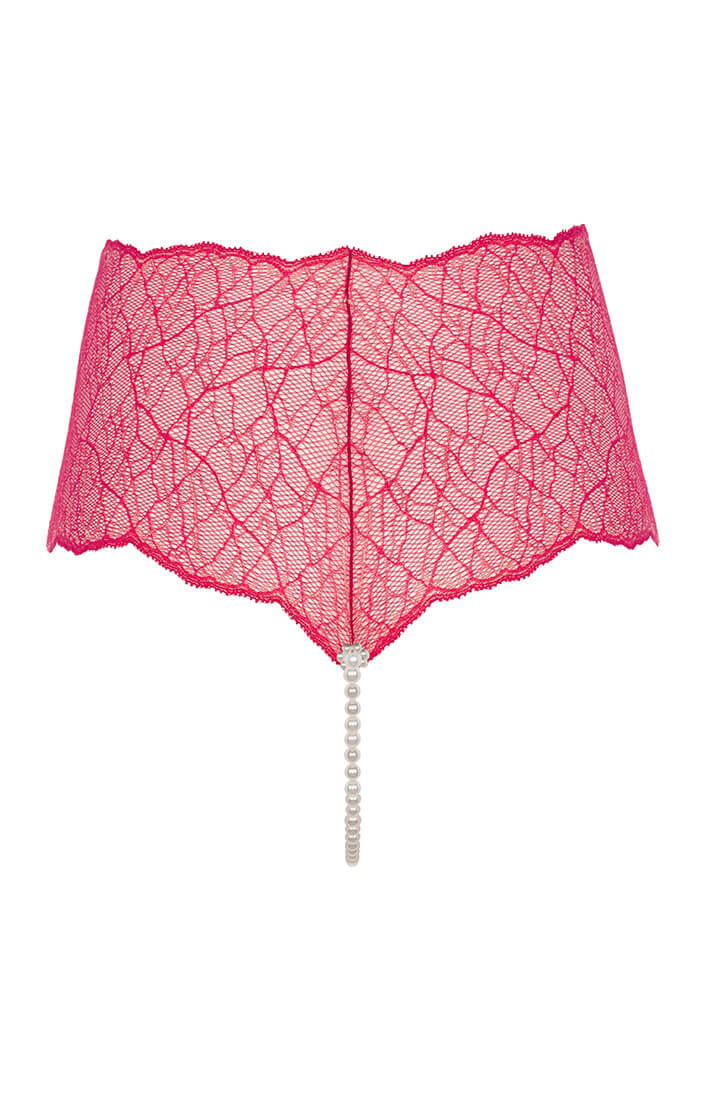 Fiery red lace panty with single pearl string and flattering fit from COAX Copenhagen