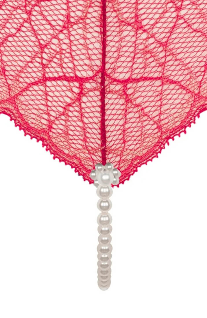 COAX Copenhagen red lace panty with stimulating Manacor pearls for intimate indulgence