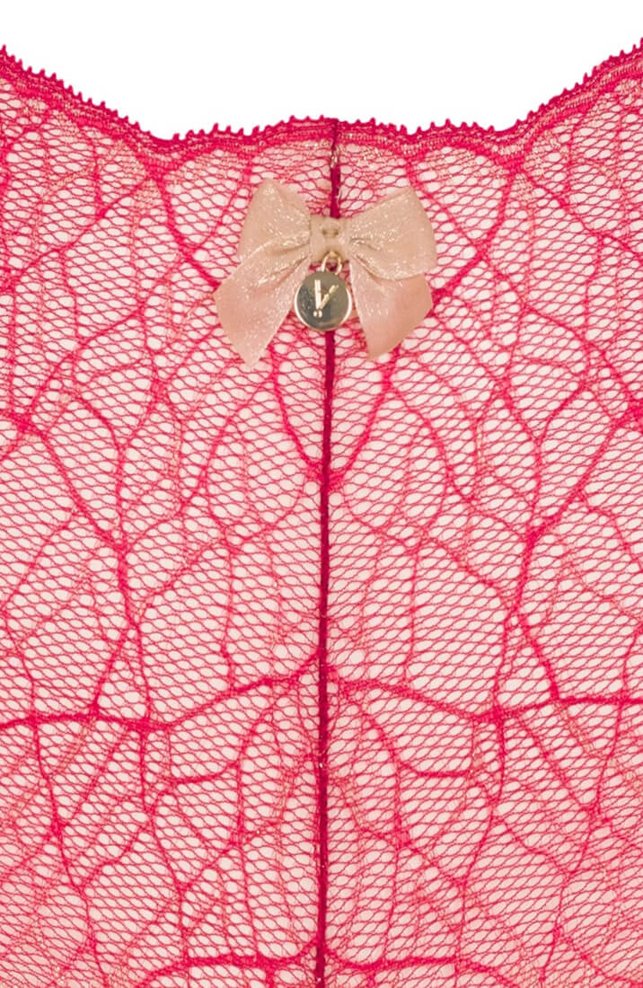 Luxury red high-waist panty with pearl string and shimmering lace by COAX Copenhagen