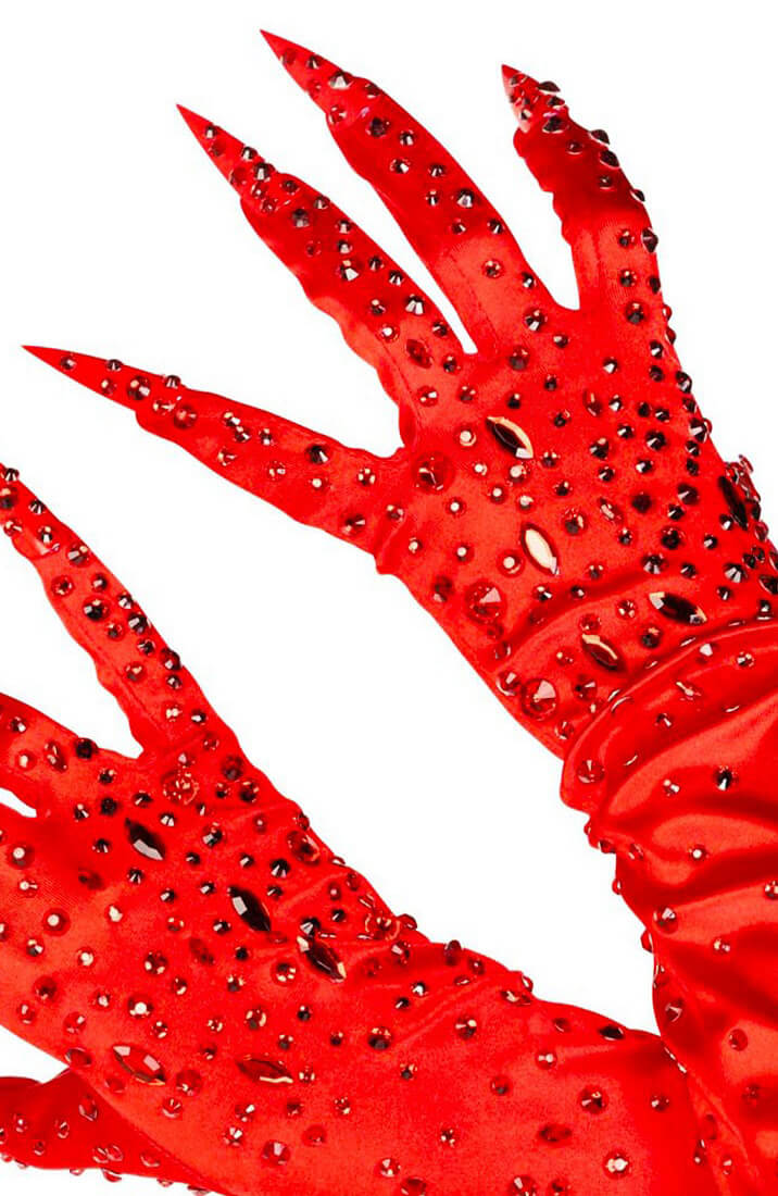 Red rhinestone gloves with claws