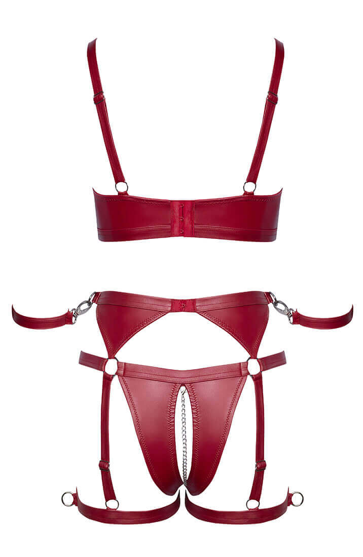 Red soft bondage lingerie set with restraints