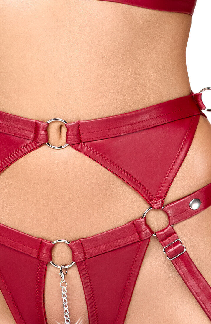 Red soft bondage lingerie set with restraints
