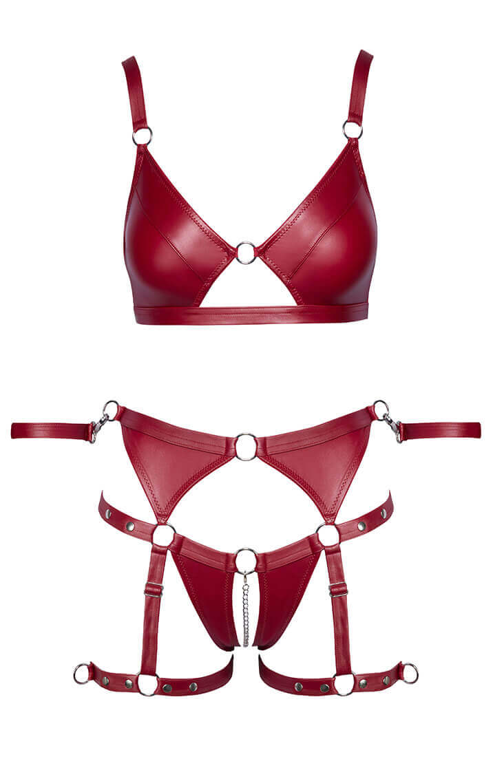 Red soft bondage lingerie set with restraints