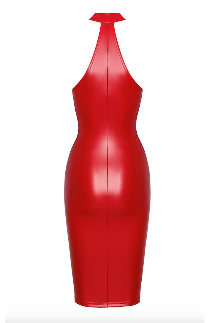 Red wet look bodycon halter dress