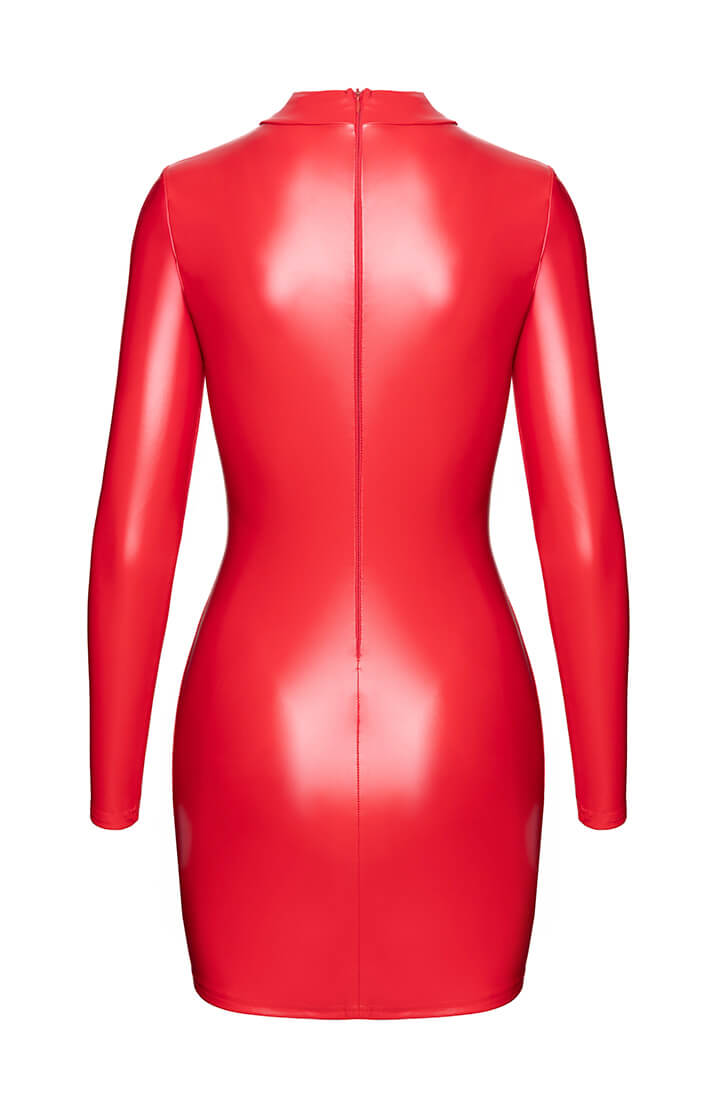 Sculpted red power wet look dress with minimalist fetish aesthetic by COAX Copenhagen
