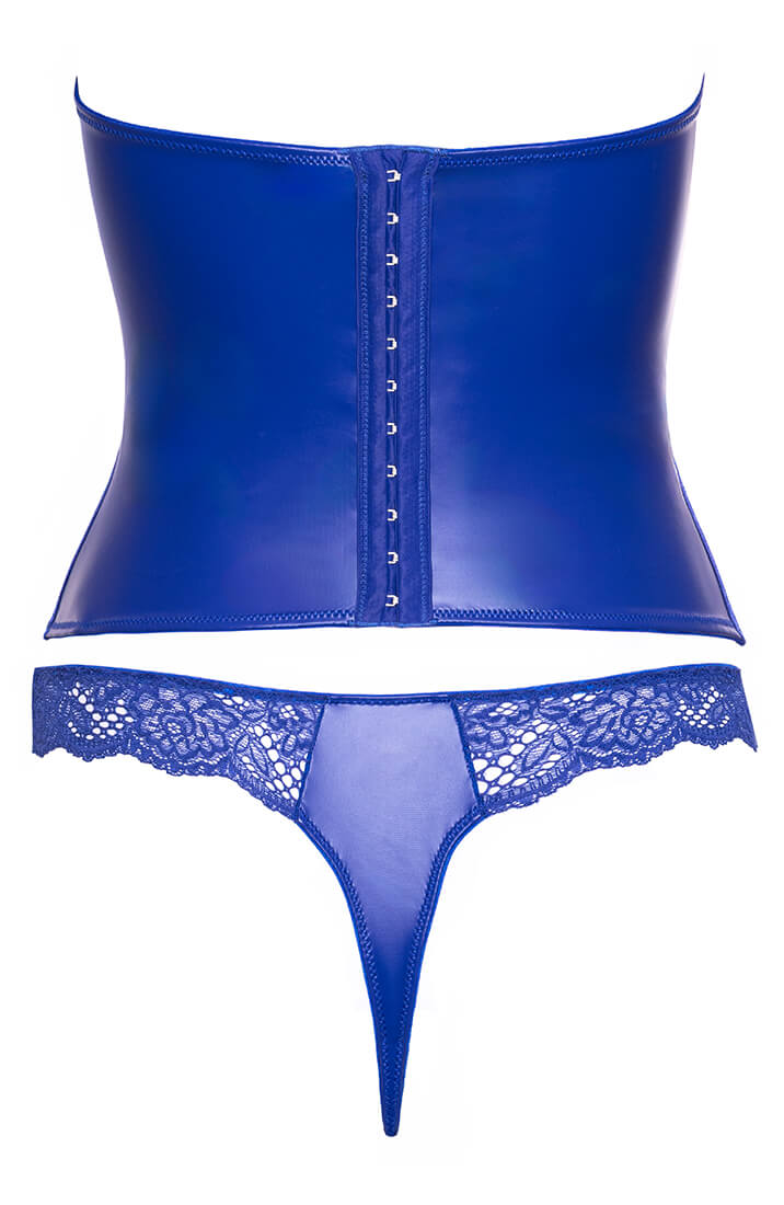 Blue Wet Look and Lace Corset Lingerie