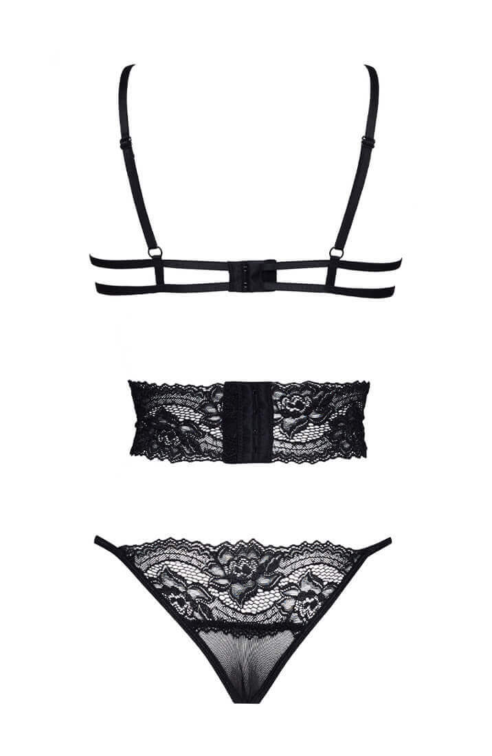 Sexy black cage-strap X lace teddy