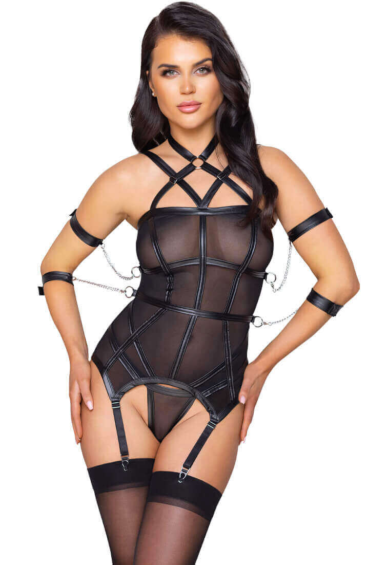 Sexy bustier lingerie with 4 x arm restraints