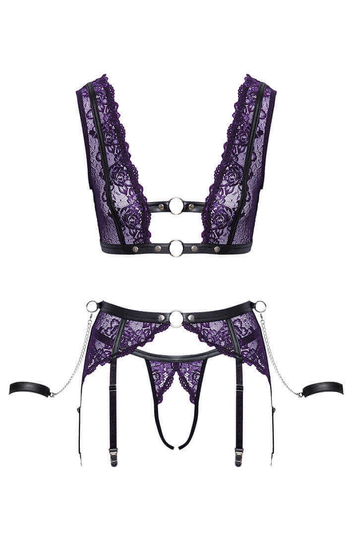 Sexy purple lingerie set with restraints