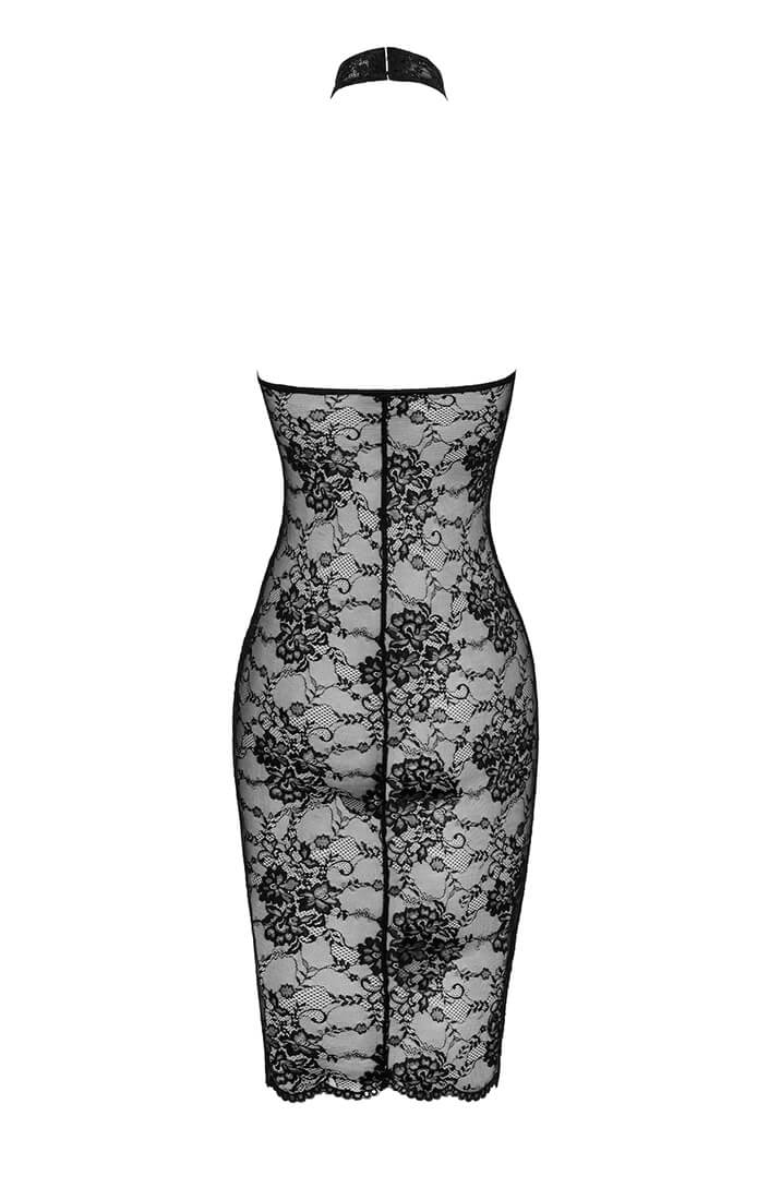 Sheer black lace bodycon halter dress