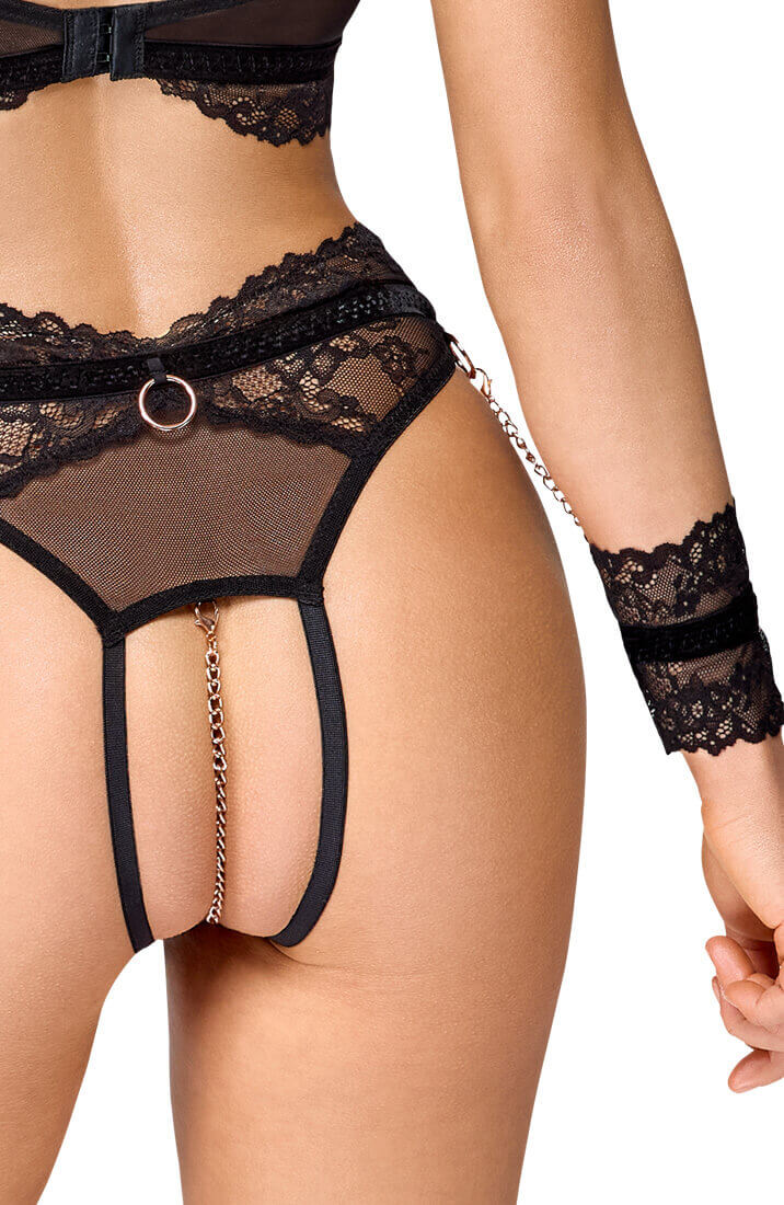 Soft bondage lace lingerie set with restraints