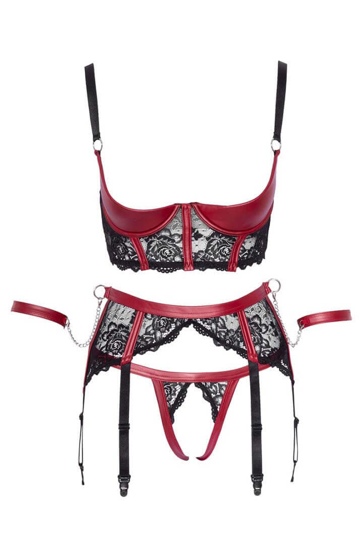 Soft Bondage shelf bra, garter belt & crotchless thong