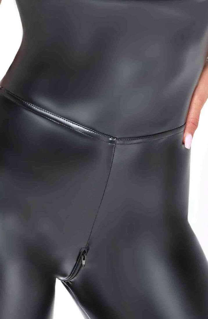 COAX Copenhagen wet look catsuit featuring a statement rhinestone design along the spine