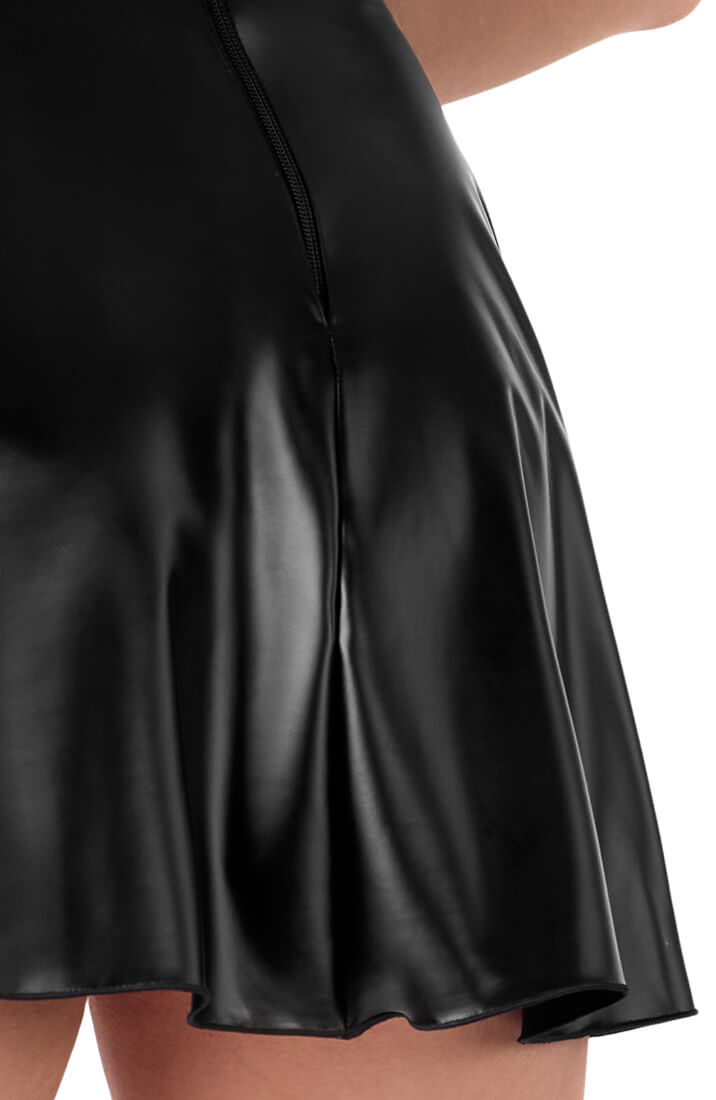COAX Copenhagen mini dress in sleek wet look fabric with bold lace-up front