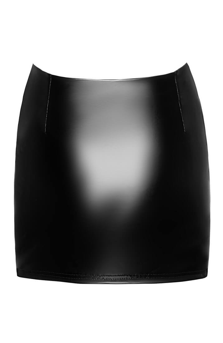 Wet look mini skirt with lace garter