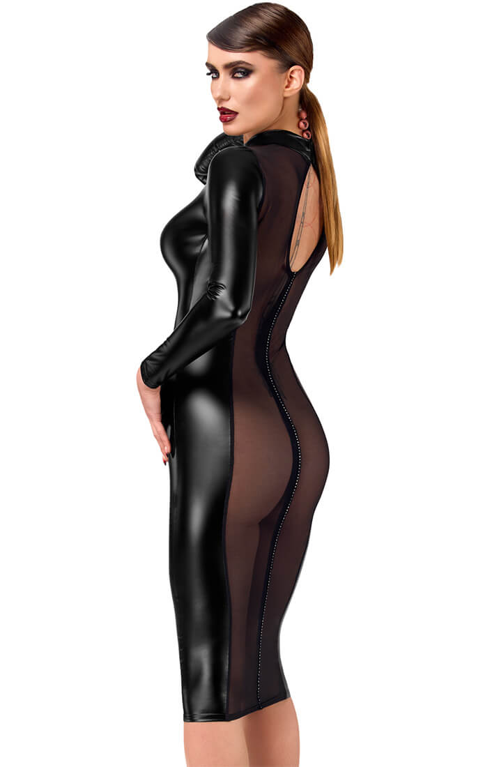 Power wet look and sheer mesh body-hugging dress - COAX Fetish clothing COAX Copenhagen