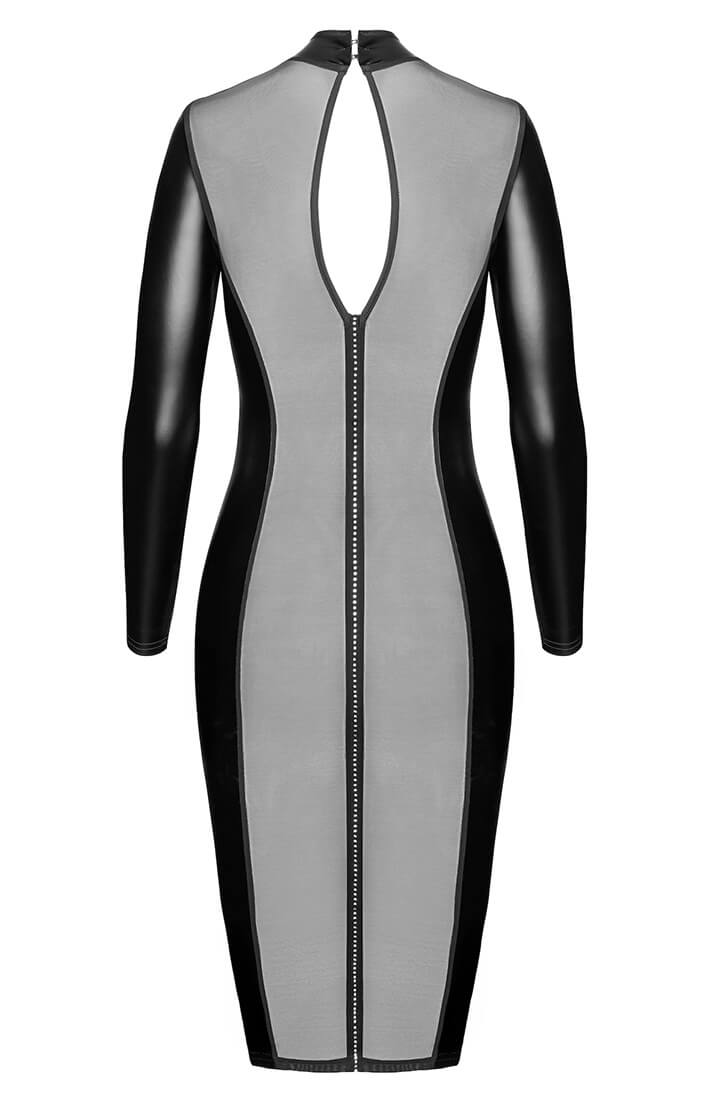 Matte wet look dress with transparent mesh and rhinestone detail - COAX Fetish clothing COAX Copenhagen