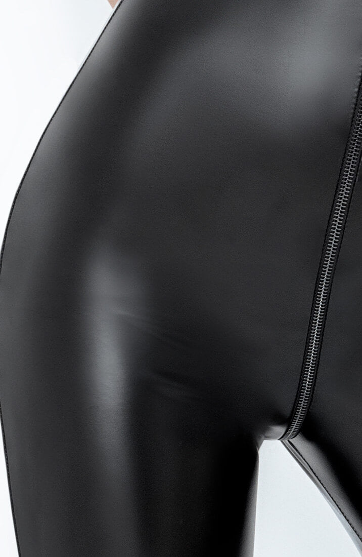 Skin-tight black wet look X snakeskin catsuit