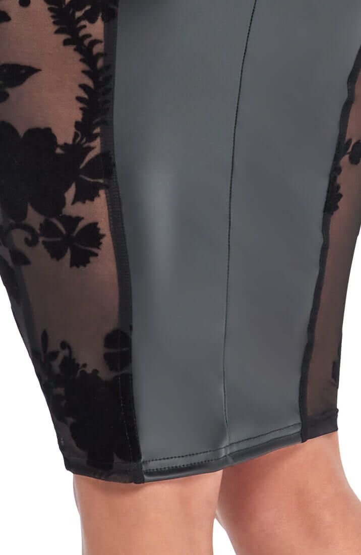 Wet look X sheer mesh halter neck dress