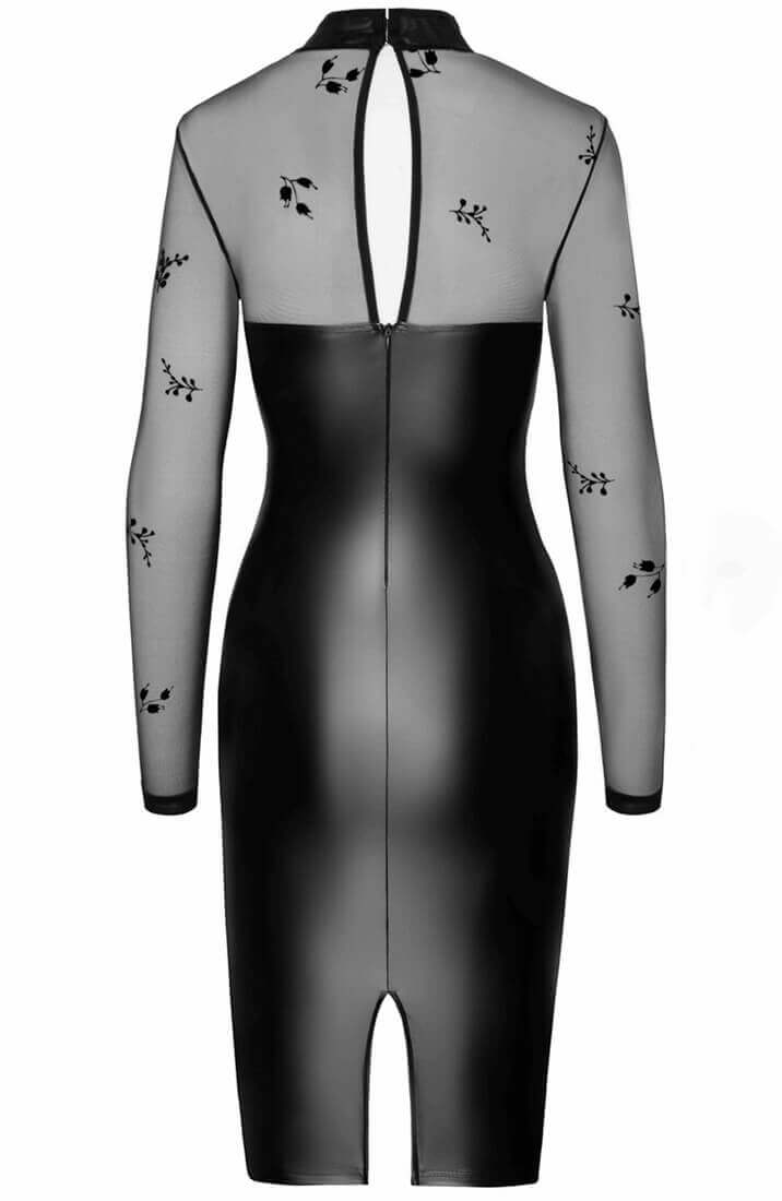 Wet look X sheer mesh pencil dress