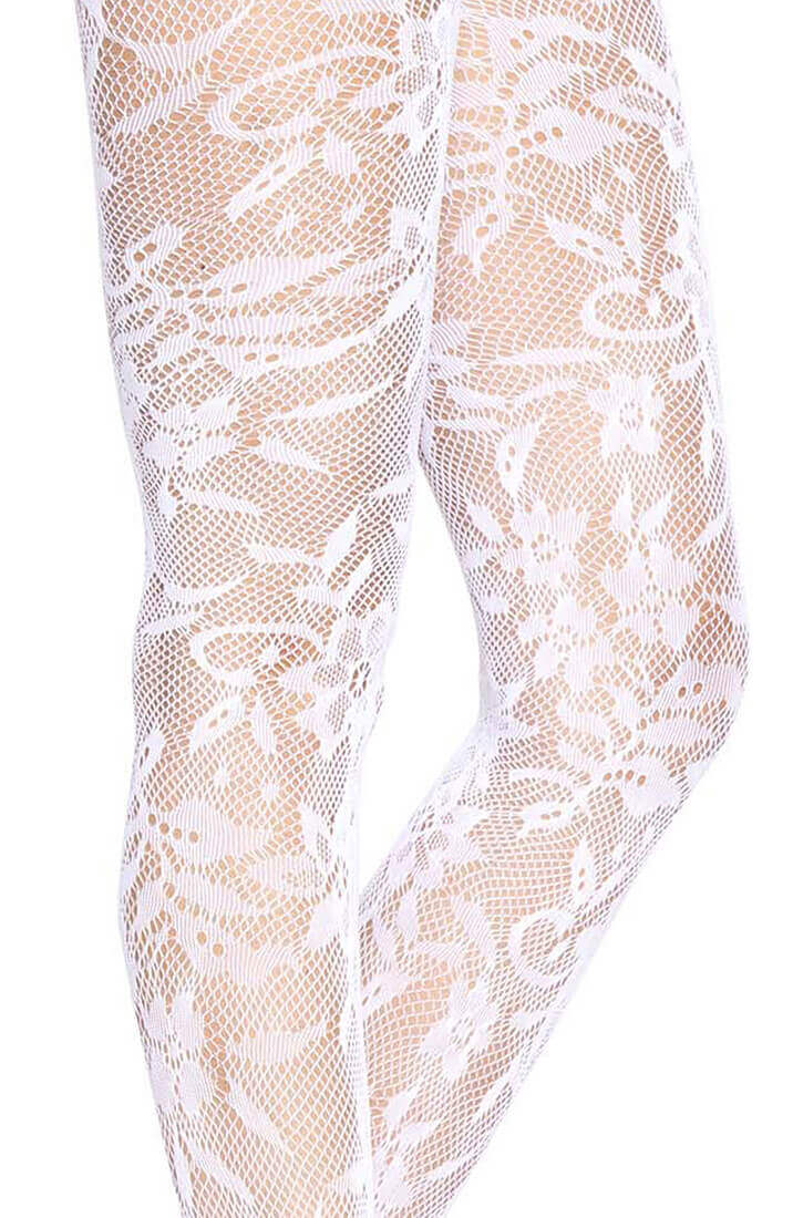 White fishnet X floral tights