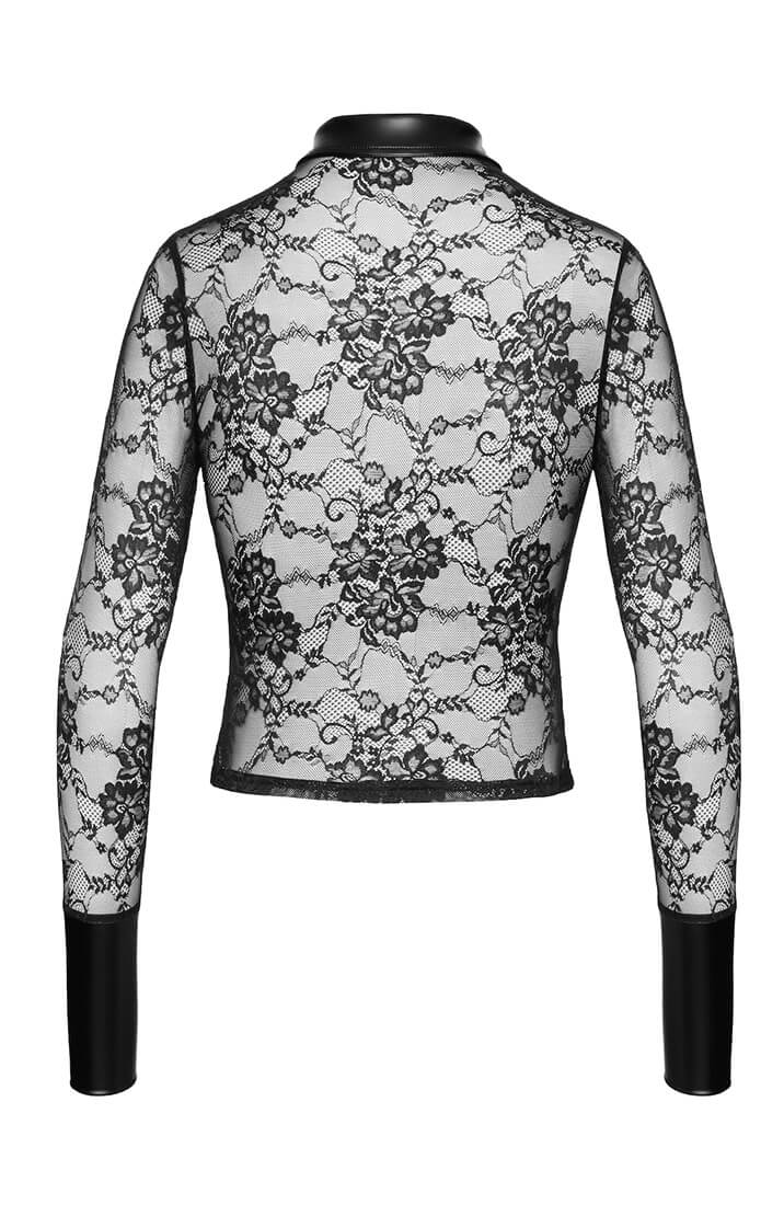 Fetish lace shirt with wet look placket and long sleeves - COAX Copenhagen