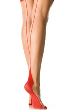 Load image into Gallery viewer, Nude stockings with red back seam