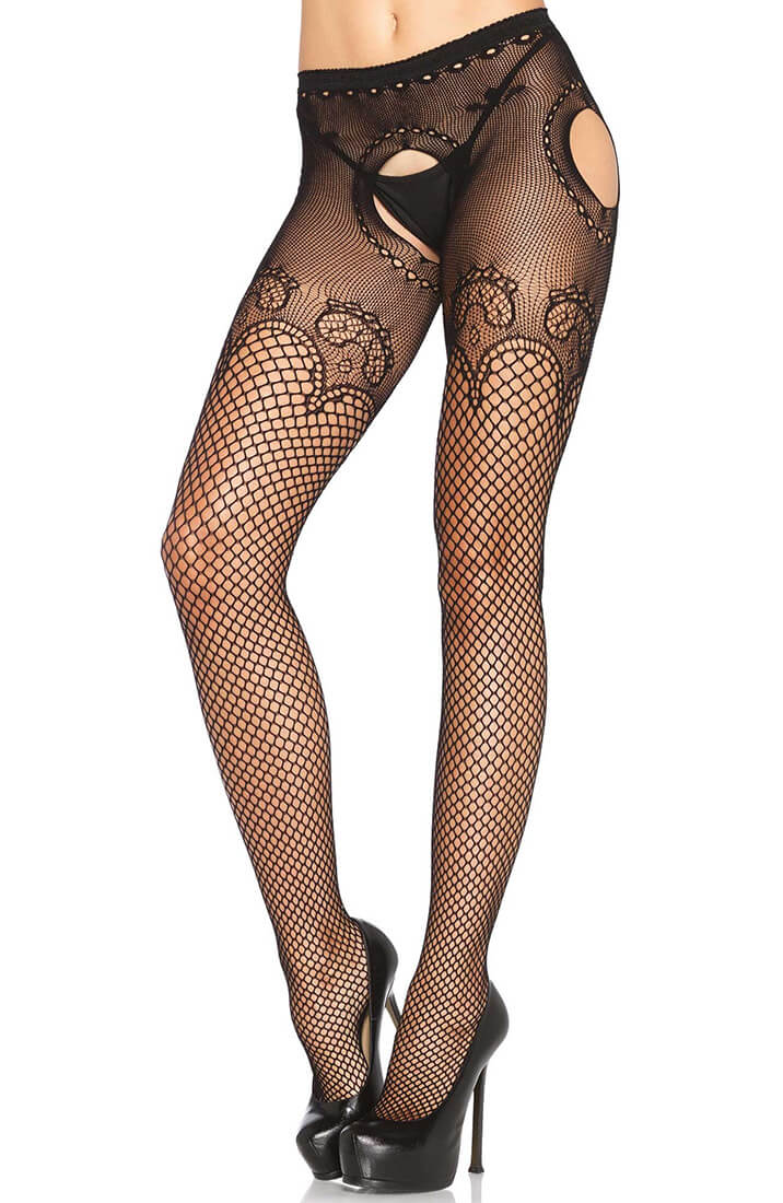 Net suspender hose with duchess lace