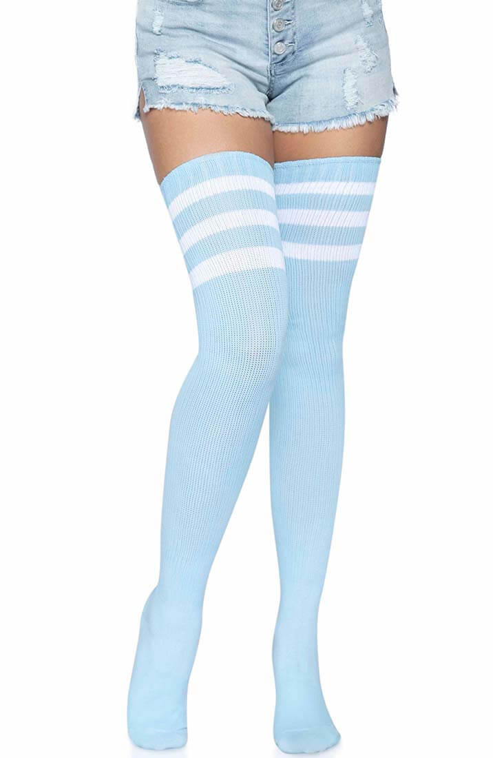 Baby blue Athlete stockings with white stripes