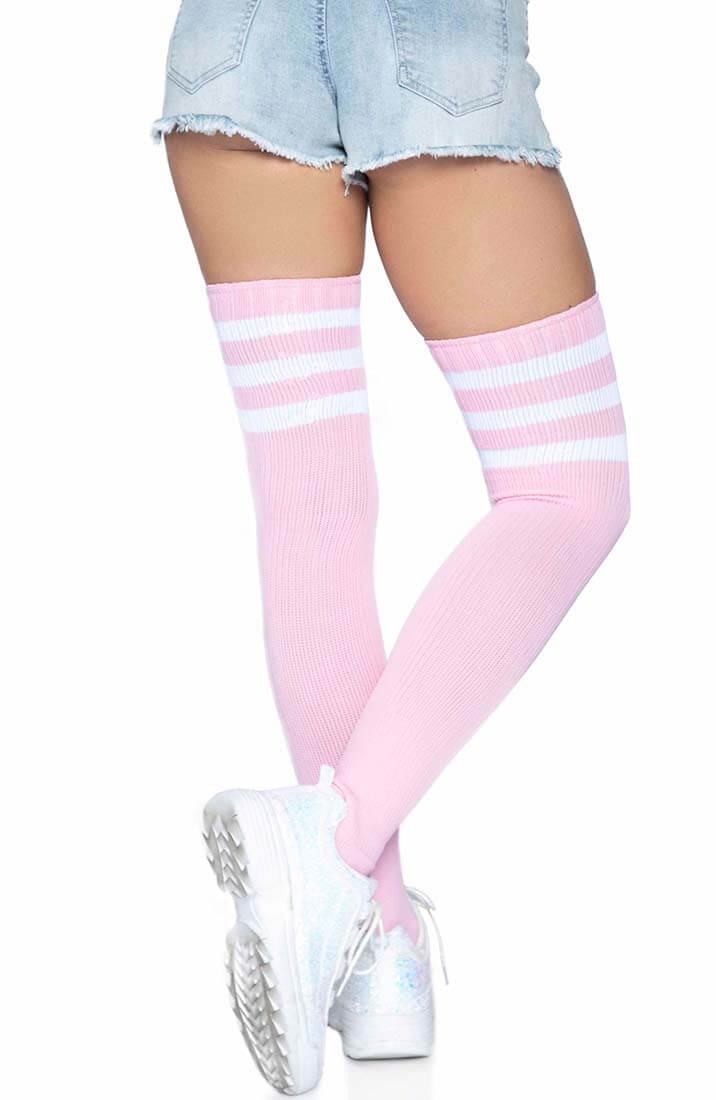Baby pink Athlete stockings with white stripes