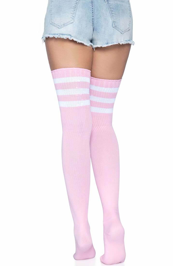 Baby pink Athlete stockings with white stripes