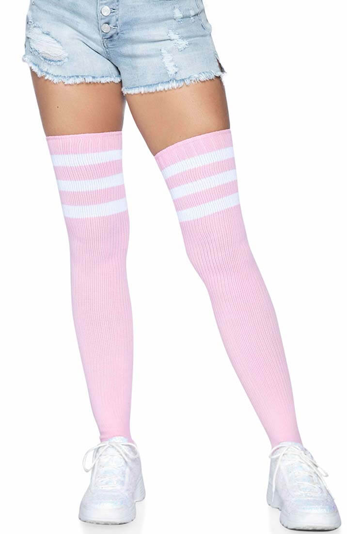 Baby pink Athlete stockings with white stripes