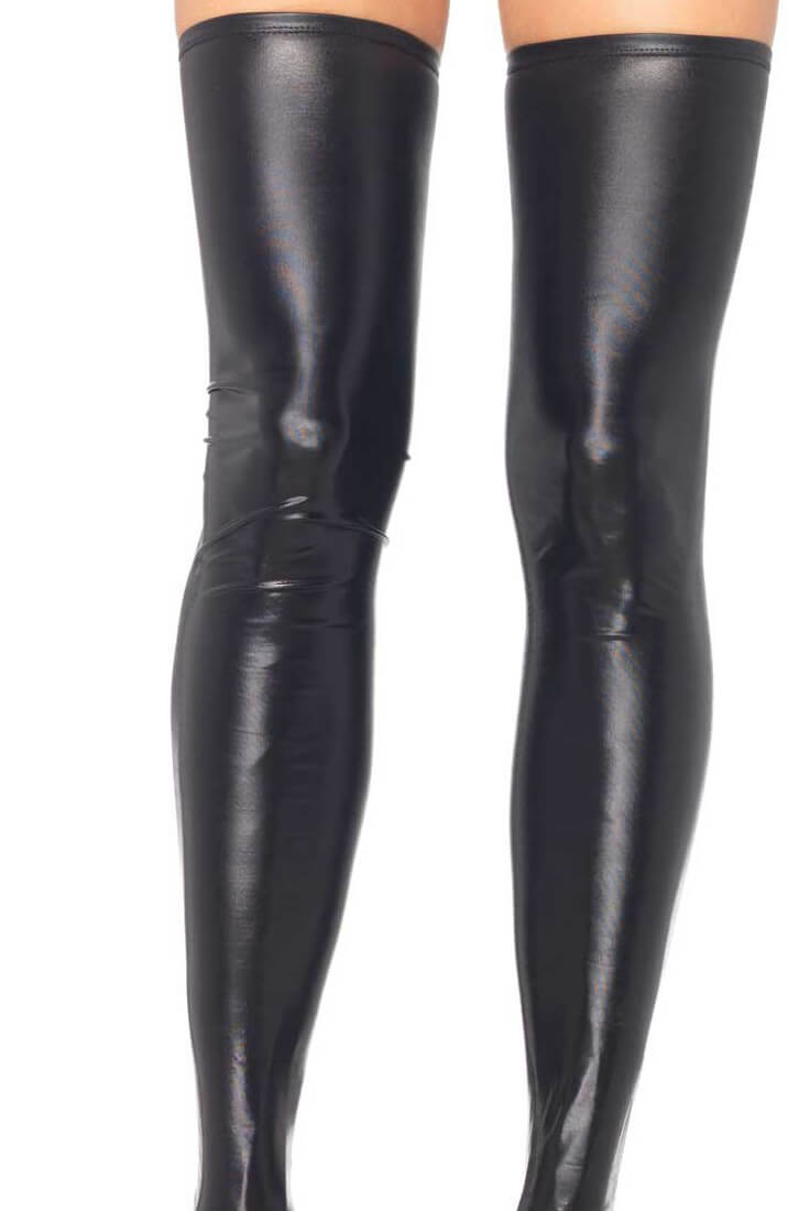 Black wet look thigh highs