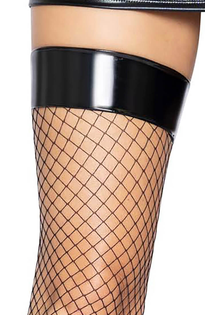 Fishnet stockings with vinyl top