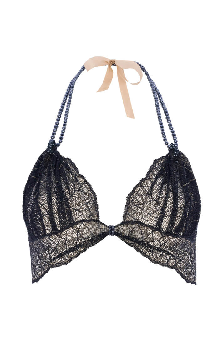 Black bralette with pearl strand - Sydney Dark Bra
