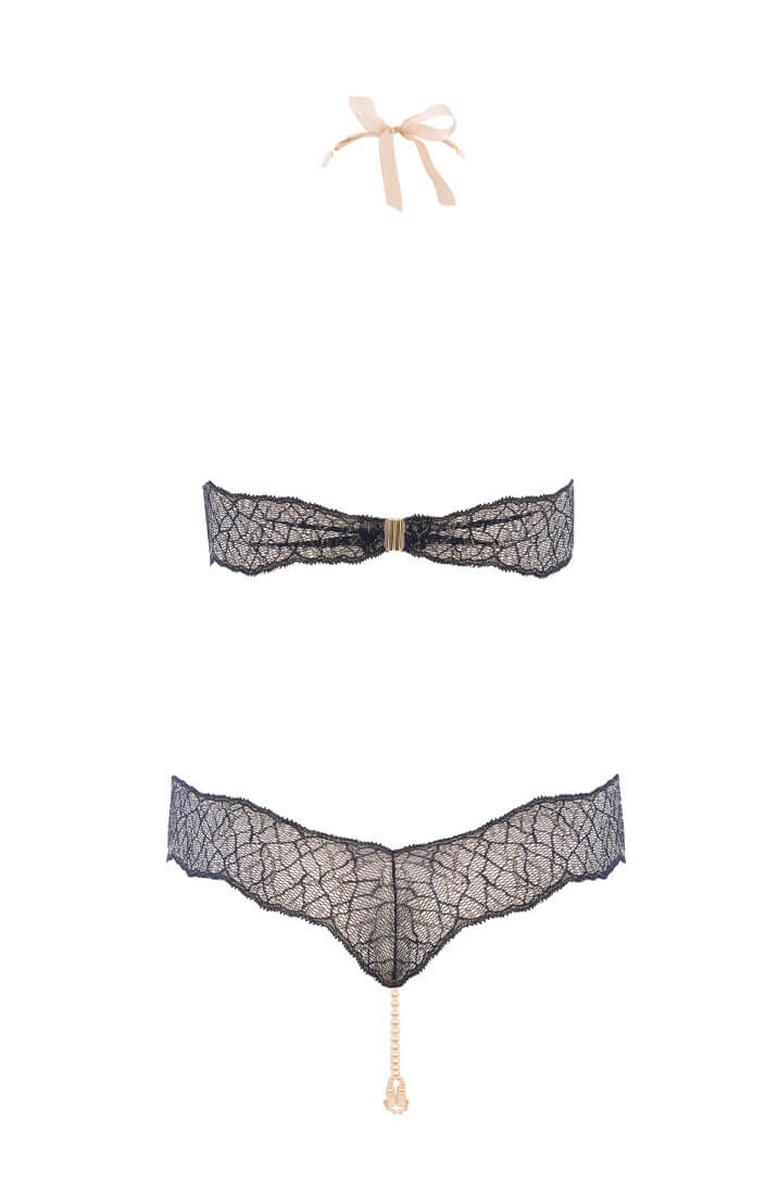 Black bodysuit with double pearl string - Sydney Body Double